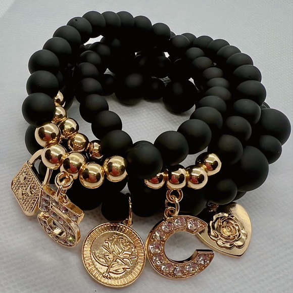 LAST 1! Fashion Jewelry Black 5 PC Multi-color Fashion Beaded Bracelets Set - Picture 2 of 6